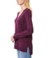 Women's Ribbed Seamed Long-Sleeve High-Low-Hem V-Neck Sweater