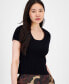 Фото #3 товара Women's Ottoman Scoop-Neck Short-Sleeve Sweater Top, Created for Macy's