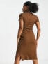 Фото #3 товара Urban Revivo twist front midi dress in brown