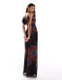 Фото #6 товара ASOS DESIGN plunge cowl neck maxi with tie detail in printed mesh in blurred floral