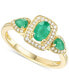 ფოტო #1 პროდუქტის Emerald (3/4 ct. t.w.) & Diamond (1/5 ct. t.w.) Three Stone Halo Ring in 14k Gold