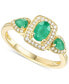 Фото #1 товара Emerald (3/4 ct. t.w.) & Diamond (1/5 ct. t.w.) Three Stone Halo Ring in 14k Gold