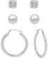 ფოტო #1 პროდუქტის 3-Pc. Earrings Set Hoop, Ball Stud & Cubic Zirconia Stud Earrings