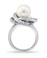 Imitation Pearl and Cubic Zirconia Pave Swirl Ring in Silver Plate
