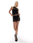 Фото #2 товара COLLUSION beaded fishnet crochet vest co-ord in black