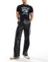 Фото #1 товара ASOS DESIGN wide hem baggy leather look trouser in black with sporty piping