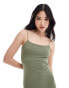 Фото #3 товара Pull&Bear polyamide sculpt strappy maxi dress in khaki green