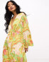 Фото #4 товара Never Fully Dressed plunge pleated maxi dress in sunset tropic print