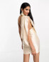 ASOS DESIGN one shoulder super draped asymmetric neck cowl back mini dress in stone