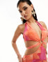 Фото #2 товара Missyempire halterneck ring detail cut out maxi dress in orange and pink floral