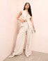 ASOS LUXE linen look tailored wide leg trousers in stripe