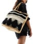 Фото #2 товара Glamorous oversized straw tote bag with black pattern in black