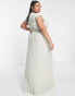 TFNC Plus Bridesmaid flutter sleeve ruffle detail maxi dress in sage green США 16 - фото #4