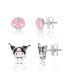 ფოტო #1 პროდუქტის Sanrio Pink Skull and Kuromi Silver Plated Earring Set - 2 Pairs, Officially Licensed