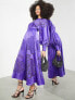 ASOS EDITION cutwork long sleeve satin midi dress in purple