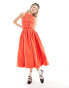 Фото #1 товара Amy Lynn Elodie utility ruffle midi dress with puffball skirt in blood orange