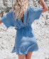 ფოტო #4 პროდუქტის Women's Blue Plunging Dolman Sleeve Mini Cover-Up