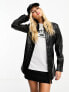 Pimkie leather look belted shirt jacket in black