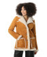 Фото #1 товара Women's Shearling Patch Pocket Coat, Tan with White Wool