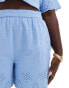 Pieces Curve broderie shorts co-ord in hydrangea blue