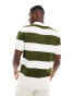 ASOS DESIGN short sleeve rugby polo in khaki stripe