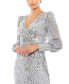 Фото #3 товара Women's Sequined Wrap Over Bishop Sleeve Gown