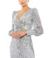 ფოტო #4 პროდუქტის Women's Sequined Wrap Over Bishop Sleeve Gown