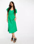 Vero Moda linen touch flutter sleeve midi dress in green