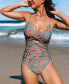 Фото #2 товара Women's Twist & Cut-Out Floral Tummy Control One-Piece