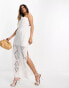 Фото #1 товара ASOS DESIGN mixed lace cutwork bandau midaxi dress in white