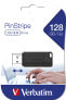 Verbatim PinStripe - USB Drive 128 GB - Black - 128 GB - USB Type-A - 2.0 - 10 MB/s - Cap - Black