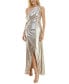 Фото #1 товара Women's Silky-Knit Foil Slit-Front One-Shoulder Gown