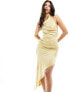 Фото #3 товара Flounce London high cowl neck asymmetric satin midi dress in gold