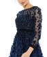 Фото #7 товара Women's Embellished Illusion High Neck Long Sleeve Fit & Flare Dress