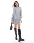 New Look long sleeve mini smock dress in grey