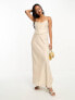 ASOS DESIGN bandeau contrast fabric slip maxi dress with corset detail in gold