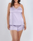 ფოტო #1 პროდუქტის Plus Size Clara Satin 2 Piece Camisole with Eyelash Lace Pajama Set