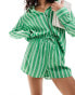 Фото #2 товара Esmee tie front stripe beach short co-ord in green