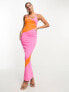 Фото #1 товара Style Cheat colour block knit midi dress in pink and orange