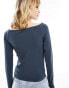 Фото #4 товара Weekday seamless off-shoulder long sleeve top in dark green