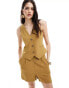 ASOS DESIGN waistcoat with linen in olive