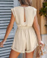 Women's Beige Round Neck Short Sleeve Wide Leg Romper бежевый/хаки, XLARGE - фото #4