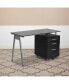 Фото #3 товара Computer Desk With Tempered Glass Top And Three Drawer Pedestal