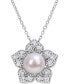 ფოტო #1 პროდუქტის Cultured Freshwater Pearl (8-1/2mm) & Lab-Grown White Sapphire (1-1/3 ct. t.w.) Flower 18" Pendant Necklace in Sterling Silver