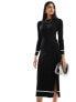 Фото #7 товара New Look contrast tipped knitted midi dress in black