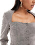 Фото #3 товара Bershka sweetheart neckline blazer in grey check