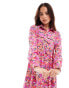 Фото #3 товара Wednesday's Girl bloom print midaxi shirt dress in pink