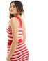 ASOS DESIGN knitted one shoulder top with stitch detail co-ord in red and pink stripe