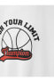Oversize Spor Tişört Basketbol Baskılı Sloganlı Bisiklet Yaka