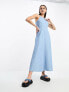Фото #3 товара Selected Femme halterneck denim maxi dress in blue